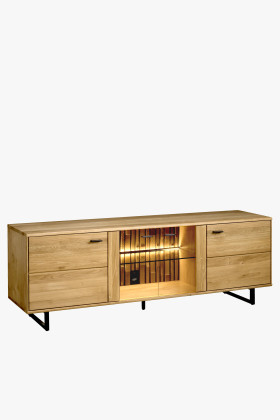 TV-Kommode Eiche massiv mit schwarzen Metallbeinen 180 cm